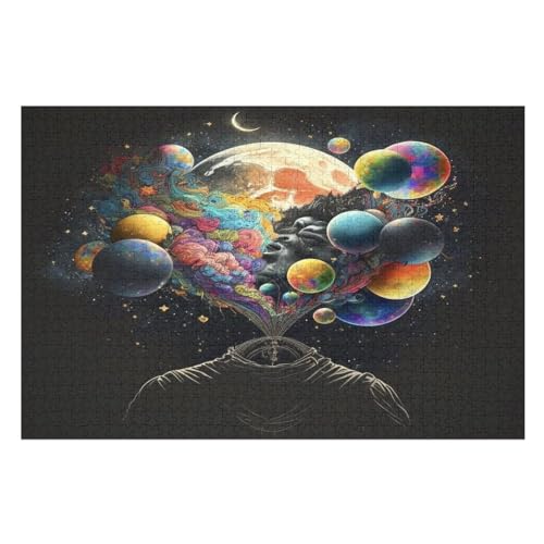 Bunter Planet Puzzle Für Erwachsene 1000 Teile Premium Recyceltes Brett Zum Lernen, Lernspielzeug, Familienspiele Kinder Holzpuzzle （75×50cm） von LCWWW