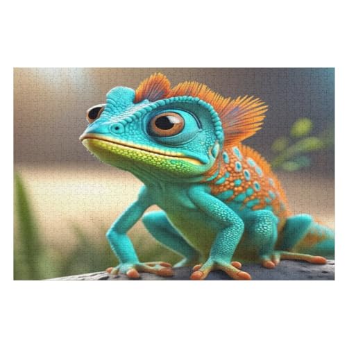 Chamäleon Holzpuzzle 1000 Teile Klassische Puzzles Erwachsene Kinder Puzzle DIY Kit Holzspielzeug Einzigartiges Geschenk （75×50cm） von LCWWW