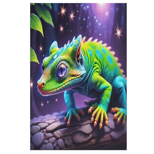 Chamäleon Holzpuzzle 1000 Teile Klassische Puzzles Erwachsene Kinder Puzzle DIY Kit Holzspielzeug Einzigartiges Geschenk 78×53cm von LCWWW