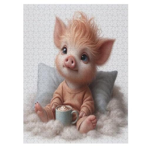 Cute Schwein Puzzle, Puzzles Für Erwachsene Kinder, 500 Teile Holzpuzzle, Für Jugendliche & Erwachsene Herausforderungsspielzeug 55×41cm von LCWWW