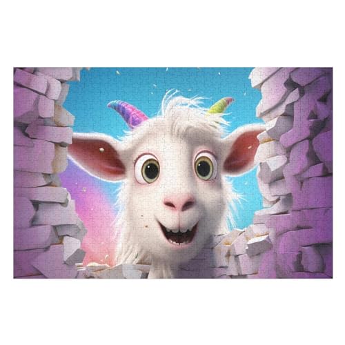 Cute Ziege Holzpuzzle 1000 Teile, Knobelspiele Für Erwachsene, Teenager, Puzzles Unmögliche - Kinder Puzzle Zimmer Deko （75×50cm） von LCWWW
