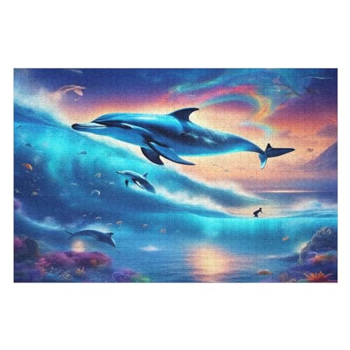 Delphin 1000 Teile Puzzles Für Erwachsene Holzpuzzle Familienpuzzlespiel Stressabbau-Puzzle Für Kinder Ab 12 Jahren （75×50cm） von LCWWW