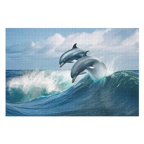 Delphin Holzpuzzle - 1000 Teiliges Jigsaw Knobelspiel - Puzzle Für Erwachsene & Kinder - Outdoor & Reisespielzeug （75×50cm） von LCWWW