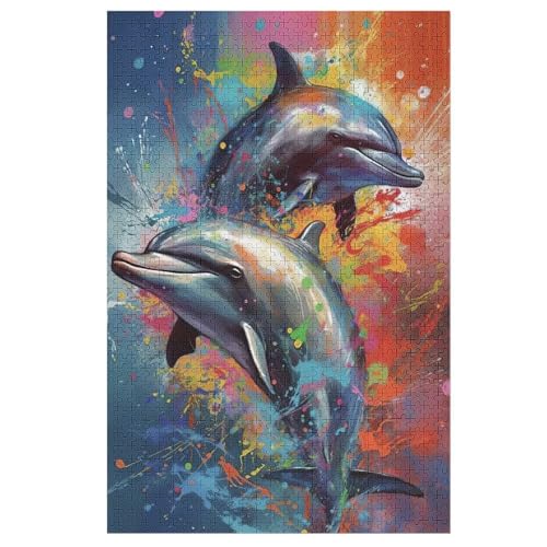 Delphin Holzpuzzle - 1000 Teiliges Jigsaw Knobelspiel - Puzzle Für Erwachsene & Kinder - Outdoor & Reisespielzeug 78×53cm von LCWWW