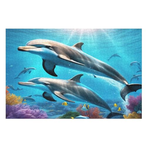 Delphin -Puzzle, 1000 Teile,Holzpuzzle Für Erwachsene Kinder, Lustiges Spielzeug, Denkspiel, Bildungsspiel, （75×50cm） von LCWWW
