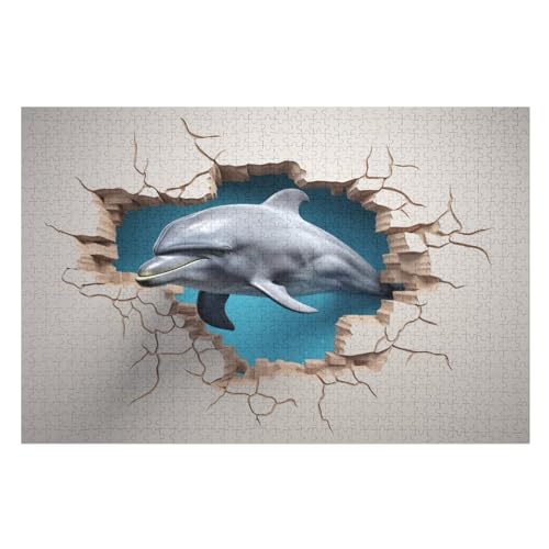 Delphin Puzzle 1000 Teile, Holzpuzzle Für Erwachsene Kinder, Impossible Puzzles, Geschicklichkeitsspiel Für Die Ganze Familie （75×50cm） von LCWWW