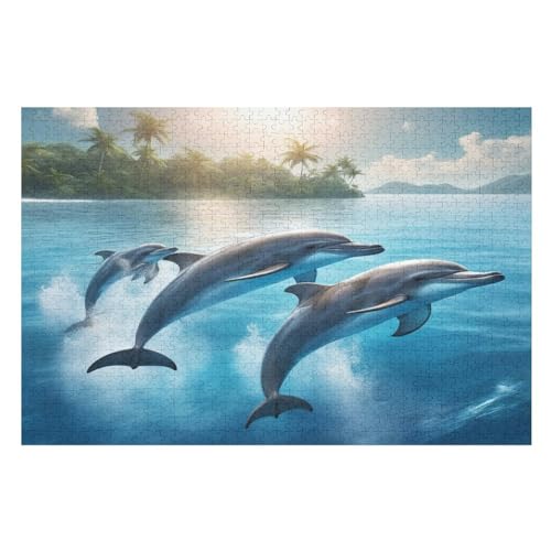 Delphin Puzzles 1000 Teile Erwachsener Kniffel Spaß Für Die Ganze Familie, Holzpuzzle Kinder Erwachsene, Impossible Puzzle Schwer （75×50cm） von LCWWW