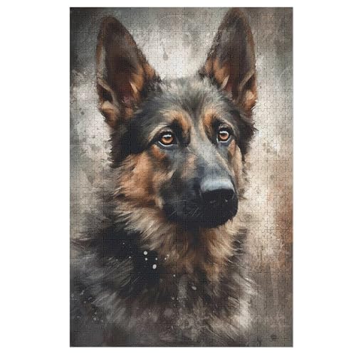 Deutscher Schäferhund Holzpuzzle 1000 Teile Klassische Puzzles Erwachsene Kinder Puzzle DIY Kit Holzspielzeug Einzigartiges Geschenk 78×53cm von LCWWW