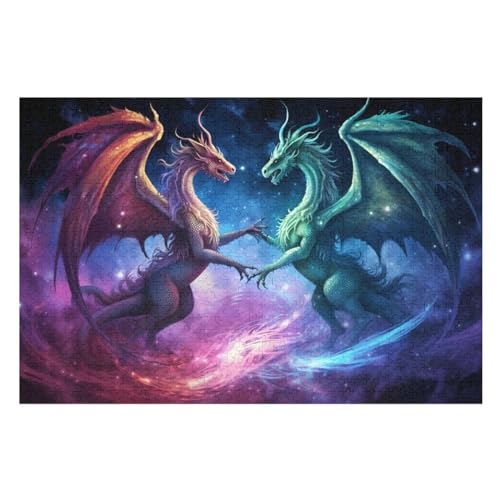 Drache Holzpuzzle - 1000 Teiliges Jigsaw Knobelspiel - Puzzle Für Erwachsene & Kinder - Outdoor & Reisespielzeug （75×50cm） von LCWWW