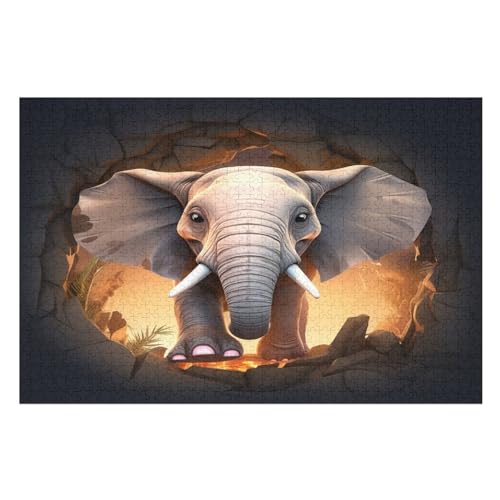 Elefant Puzzles 1000 Teile Erwachsener Kniffel Spaß Für Die Ganze Familie, Holzpuzzle Kinder Erwachsene, Impossible Puzzle Schwer （75×50cm） von LCWWW