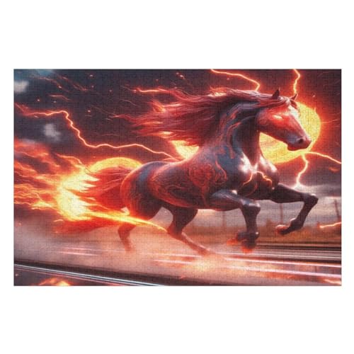 Flame Horse Puzzles 1000 Teile Erwachsener Kniffel Spaß Für Die Ganze Familie, Holzpuzzle Kinder Erwachsene, Impossible Puzzle Schwer （75×50cm） von LCWWW