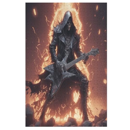 Gitarre Skelett Man Puzzle Für Erwachsene 1000 Teile Premium Recyceltes Brett Zum Lernen, Lernspielzeug, Familienspiele Kinder Holzpuzzle 78×53cm von LCWWW