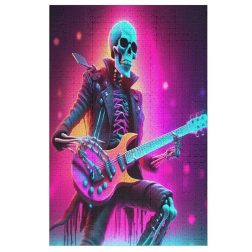 Holzpuzzle Gitarre Skelett Man Puzzle 1000 Teile Erwachsene Klassische Pädagogisches Spielzeug Kinder Lernspiel Herausforderndes Puzzles 78×53cm von LCWWW