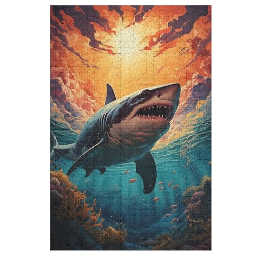 Holzpuzzle Hai Puzzle 1000 Teile Erwachsene Klassische Pädagogisches Spielzeug Kinder Lernspiel Herausforderndes Puzzles 78×53cm von LCWWW