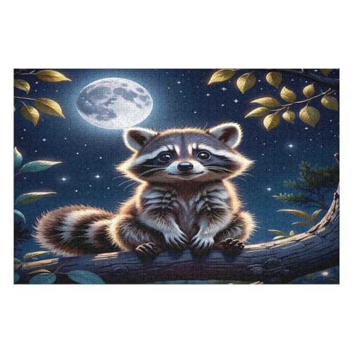 Holzpuzzle Waschbär Puzzle 1000 Teile Erwachsene Klassische Pädagogisches Spielzeug Kinder Lernspiel Herausforderndes Puzzles （75×50cm） von LCWWW