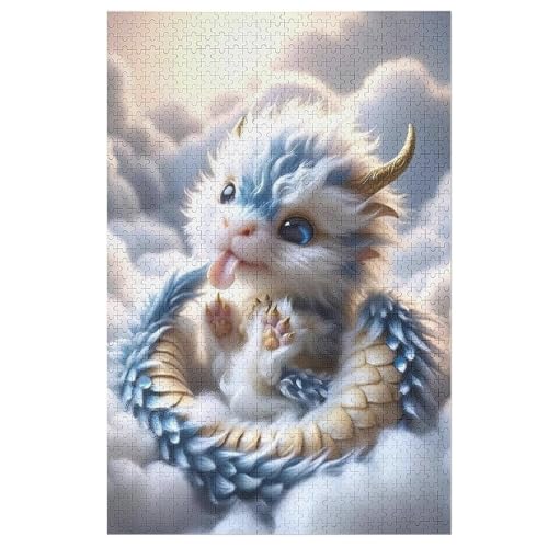 Holzpuzzles 1000 Teile Cute Drache -Puzzle Für Jungen Und Mädchen, Schwierigkeitsgrad, Lernspiele, Familienspielzeug 78×53cm von LCWWW