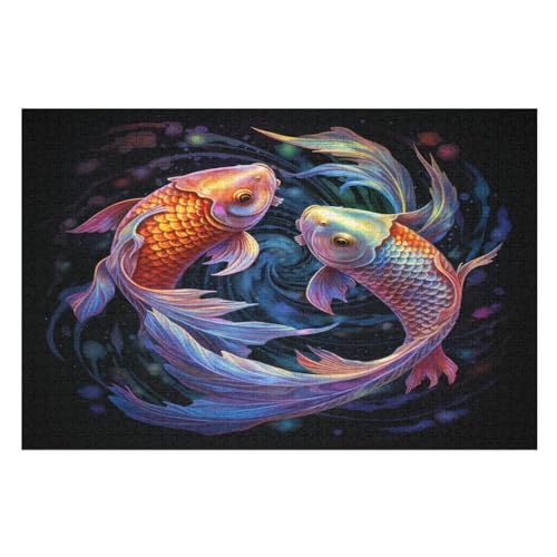 Holzpuzzles 1000 Teile Fisch -Puzzle Für Jungen Und Mädchen, Schwierigkeitsgrad, Lernspiele, Familienspielzeug （75×50cm） von LCWWW