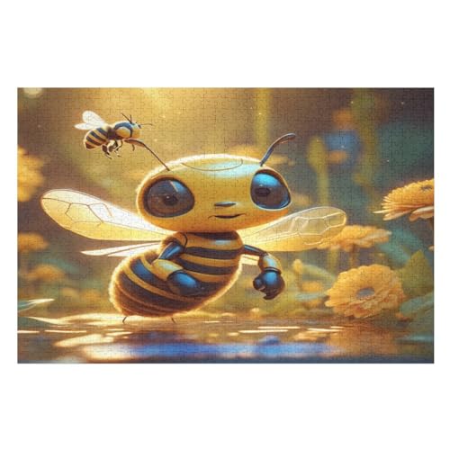 Holzpuzzles 1000 Teile Süße Biene -Puzzle Für Jungen Und Mädchen, Schwierigkeitsgrad, Lernspiele, Familienspielzeug （75×50cm） von LCWWW