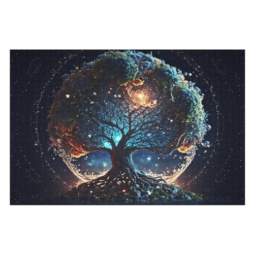 Kosmischer Lebensbaum Puzzles 1000 Teile Erwachsener Kniffel Spaß Für Die Ganze Familie, Holzpuzzle Kinder Erwachsene, Impossible Puzzle Schwer （75×50cm） von LCWWW