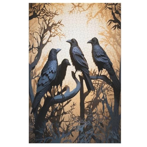 Krähe Puzzles 1000 Teile Erwachsener Kniffel Spaß Für Die Ganze Familie, Holzpuzzle Kinder Erwachsene, Impossible Puzzle Schwer 78×53cm von LCWWW