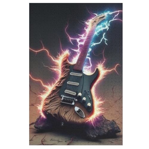 Lightning Gitarre Holzpuzzle 1000 Teile Klassische Puzzles Erwachsene Kinder Puzzle DIY Kit Holzspielzeug Einzigartiges Geschenk 78×53cm von LCWWW