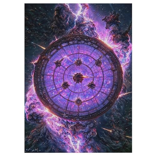 Lila Weltraumfenster Puzzle Für Erwachsene 300 Teile Premium Recyceltes Brett Zum Lernen, Lernspielzeug, Familienspiele Kinder Holzpuzzle 42×30cm von LCWWW