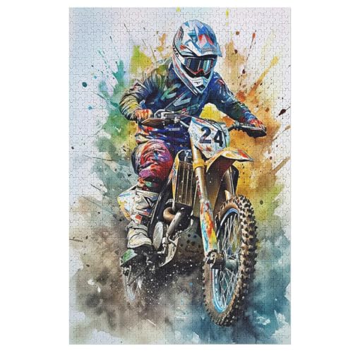 Motocross Puzzle 1000 Teile, Holzpuzzle Für Erwachsene Kinder, Impossible Puzzles, Geschicklichkeitsspiel Für Die Ganze Familie 78×53cm von LCWWW