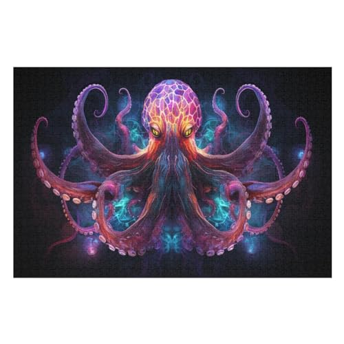 Oktopus Holzpuzzle 1000 Teile Klassische Puzzles Erwachsene Kinder Puzzle DIY Kit Holzspielzeug Einzigartiges Geschenk （75×50cm） von LCWWW