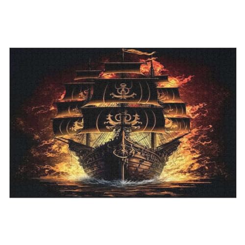 Piratnschiff Holzpuzzle 1000 Teile, Knobelspiele Für Erwachsene, Teenager, Puzzles Unmögliche - Kinder Puzzle Zimmer Deko （75×50cm） von LCWWW