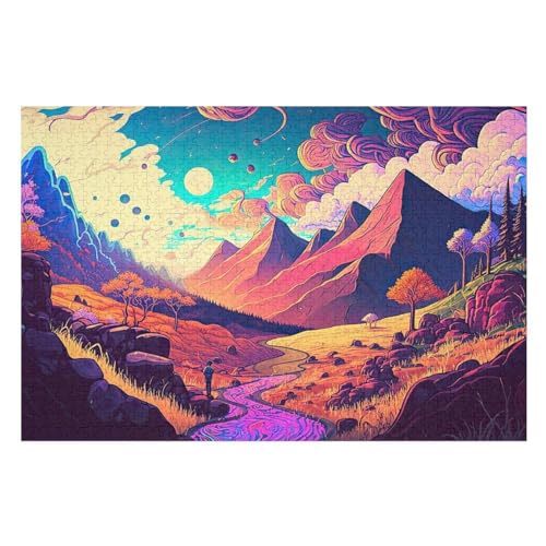 Psychedelische abstrakte Kunst Holzpuzzle - 1000 Teiliges Jigsaw Knobelspiel - Puzzle Für Erwachsene & Kinder - Outdoor & Reisespielzeug （75×50cm） von LCWWW