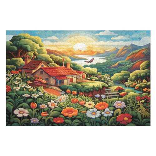 Puzzle 1000 Teile Bergdorfhütte Holzpuzzle Für Erwachsene Lernspiel Herausforderungsspielzeug The Puzzles Für Erwachsene Kinder （75×50cm） von LCWWW