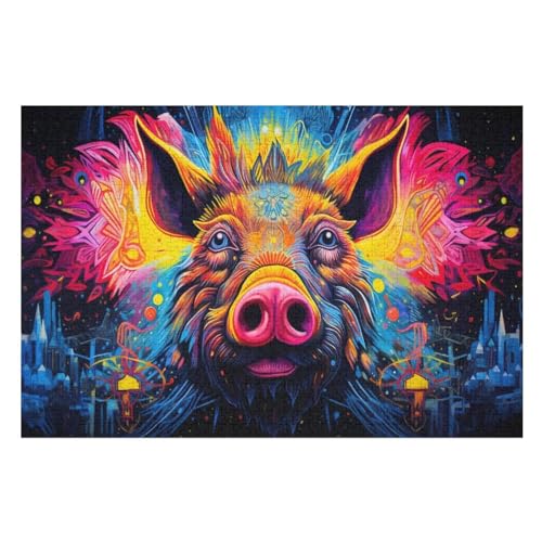 Puzzle 1000 Teile Schwein Holzpuzzle Für Erwachsene Lernspiel Herausforderungsspielzeug The Puzzles Für Erwachsene Kinder （75×50cm） von LCWWW
