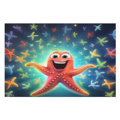 Puzzle Cute SternFisch, 1000 Puzzleteile Für Kinder, Holzpuzzles, Geeignet Für Erwachsene Lernspiel, （75×50cm） von LCWWW