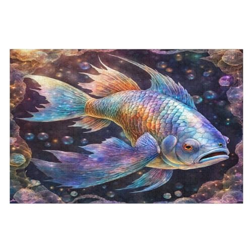 Puzzles Für Erwachsene, 1000 Teile, Fisch, Kreative Holzpuzzles, Praktisches Spiel, Familiendekoration （75×50cm） von LCWWW
