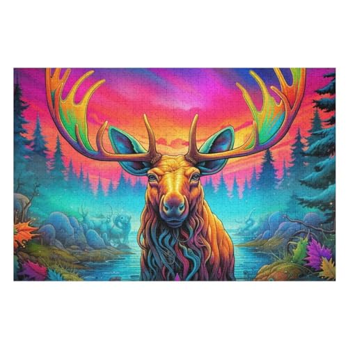 Puzzles Für Erwachsene, 1000 Teile, Hirsch, Kreative Holzpuzzles, Praktisches Spiel, Familiendekoration （75×50cm） von LCWWW