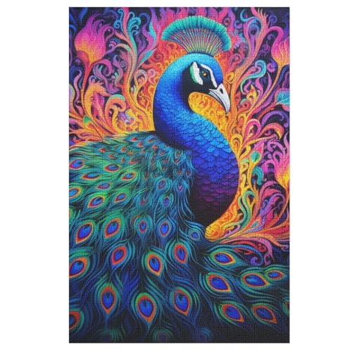 Puzzles Für Erwachsene, 1000 Teile, Pfau, Kreative Holzpuzzles, Praktisches Spiel, Familiendekoration 78×53cm von LCWWW