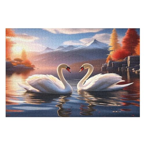 Puzzles Für Erwachsene, 1000 Teile, Schwan, Kreative Holzpuzzles, Praktisches Spiel, Familiendekoration （75×50cm） von LCWWW