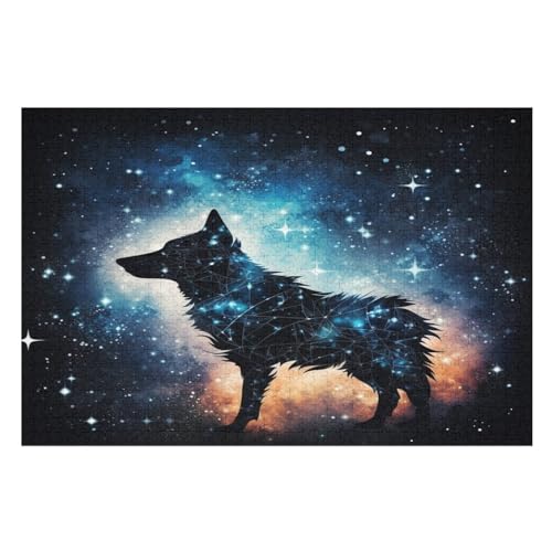Puzzles Für Erwachsene, 1000 Teile, Wolf, Kreative Holzpuzzles, Praktisches Spiel, Familiendekoration （75×50cm） von LCWWW