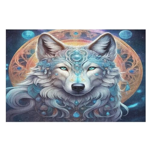 Puzzles Für Erwachsene, 1000 Teile, Wolf, Kreative Holzpuzzles, Praktisches Spiel, Familiendekoration （75×50cm） von LCWWW
