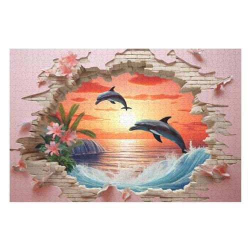 Puzzles Für Erwachsene Delphin,1000-teilige Puzzle Für Kinder Ab 12 Jahren, Holzpuzzles Für Die Heimdekoration, （75×50cm） von LCWWW