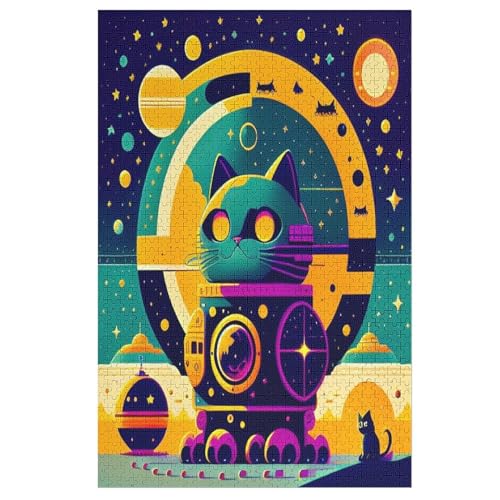 Puzzles Space Color Katze, 1000 Teile, Puzzle Aus Holz Für Erwachsene Und Kinder Ab 12 Jahren, Lernspielzeug 78×53cm von LCWWW