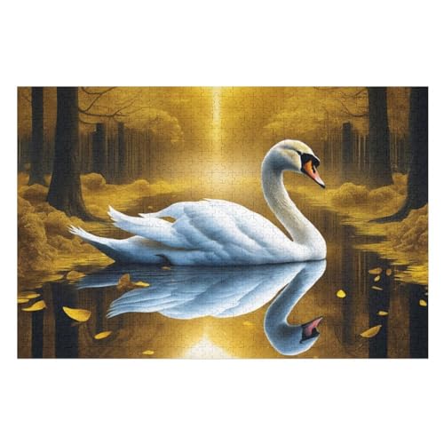 Schwan Holzpuzzle - 1000 Teiliges Jigsaw Knobelspiel - Puzzle Für Erwachsene & Kinder - Outdoor & Reisespielzeug （75×50cm） von LCWWW