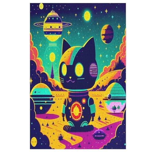 Space Color Katze Puzzles 1000 Teile Erwachsener Kniffel Spaß Für Die Ganze Familie, Holzpuzzle Kinder Erwachsene, Impossible Puzzle Schwer 78×53cm von LCWWW