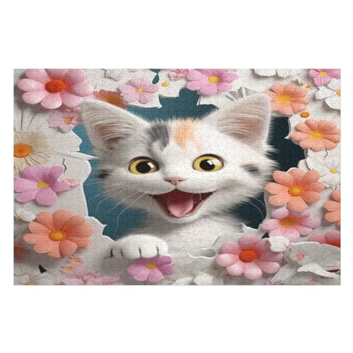 Süße Katze 1000 Teile Puzzles Für Erwachsene, Impossible Puzzle, Geschicklichkeitsspiel Für Die Ganze Familie, Kinder Holzpuzzle （75×50cm） von LCWWW