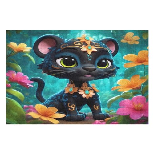 Süße Katze Holzpuzzle 1000 Teile, Knobelspiele Für Erwachsene, Teenager, Puzzles Unmögliche - Kinder Puzzle Zimmer Deko （75×50cm） von LCWWW