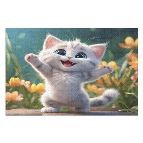 Süße Katze Puzzle 1000 Teile, Holzpuzzle Herausforderndes Geschicklichkeitsspiel Für Die Ganze Familie, Kinder Erwachsenenpuzzle Ab 12 Jahren （75×50cm） von LCWWW