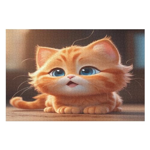 Süße Katze Puzzles 1000 Teile Erwachsener Kniffel Spaß Für Die Ganze Familie, Holzpuzzle Kinder Erwachsene, Impossible Puzzle Schwer （75×50cm） von LCWWW
