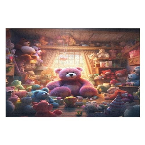 Süßer Bär Puzzles 1000 Teile Erwachsener Kniffel Spaß Für Die Ganze Familie, Holzpuzzle Kinder Erwachsene, Impossible Puzzle Schwer （75×50cm） von LCWWW