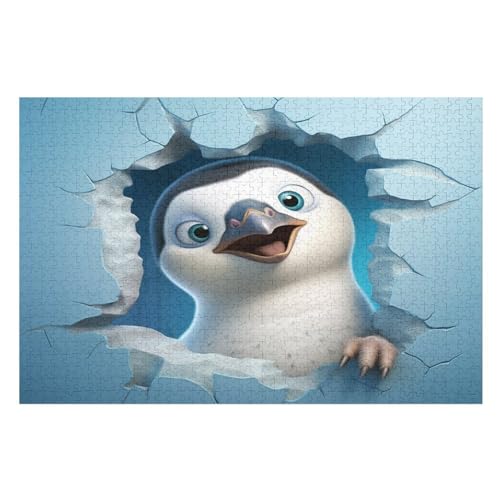 Süßer Pinguin Puzzle 1000 Teile, Holzpuzzle Herausforderndes Geschicklichkeitsspiel Für Die Ganze Familie, Kinder Erwachsenenpuzzle Ab 12 Jahren （75×50cm） von LCWWW