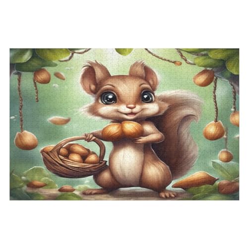 Süßes Eichhörnchen Puzzles 1000 Teile Für Jugendliche Kreatives Holzpuzzlespielzeug Familienspiel Schwierigkeitsgrad Herausforderungspuzzles （75×50cm） von LCWWW